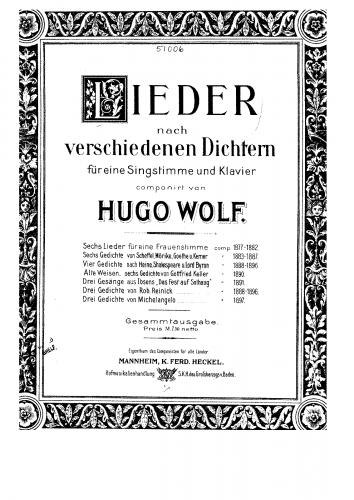 Wolf - Lieder nach verschiedenen Dichtern - Score