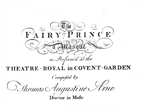 Arne - The Fairy Prince - Vocal Score - Score