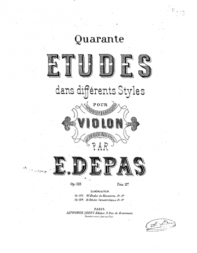 Depas - Quarante études dans différents styles pour violon, Op. 118 - Complete  score