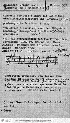 Heinichen - Concerto for Oboe d'amore, SeiH 228 - Score