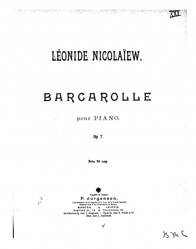 Nikolayev - Barcarolle - Score
