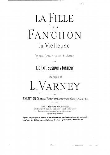 Varney - La fille de Fanchon la vielleuse - Vocal Score - Score