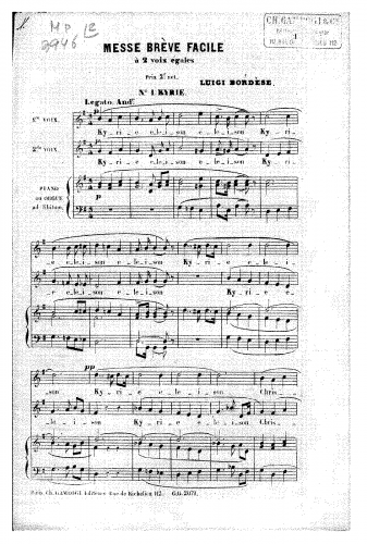 Bordèse - Messe brève facile à deux voix égales - Score