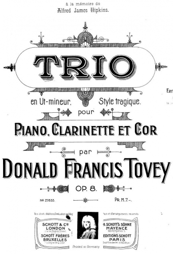Tovey - Trio for Clarinet, Horn and Piano 'Style Tragique' - Scores and Parts