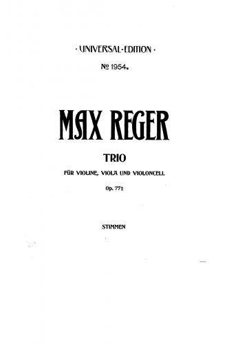Reger - String Trio No. 1 - Scores and Parts