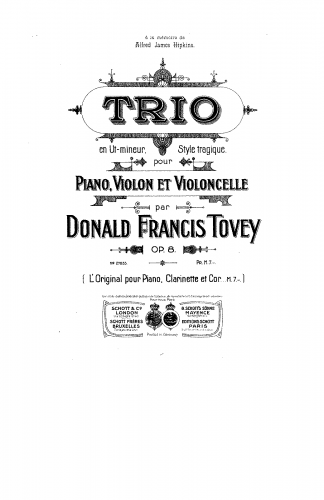 Tovey - Trio for Clarinet, Horn and Piano 'Style Tragique' - For Violin, Cello and Piano (Composer)