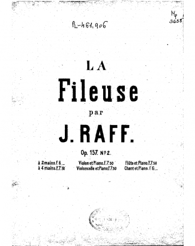 Raff - 2 Piano Pieces, Op. 157 - Piano Score La Fileuse (No. 2) - Score