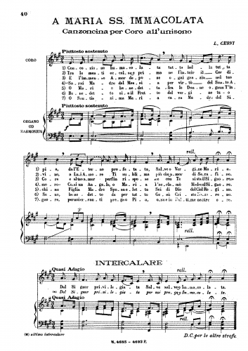 Cervi - A Maria SS. Immacolata - Vocal Score