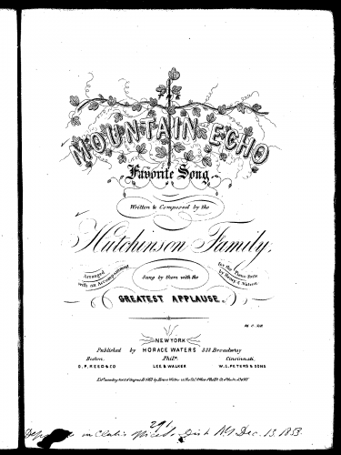 Hutchinson Family Singers - The Mountain Echo - For Voice and Piano (Watson) - Score