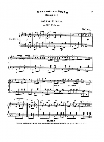 Strauss Jr. - Secunden-Polka, Op. 258 - For Piano solo - Score