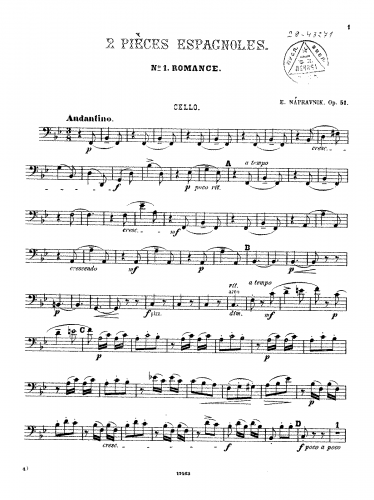 Nápravník - 2 Pièces espagnoles - For Orchestra (Composer) - Violins I, Violas, Cellos