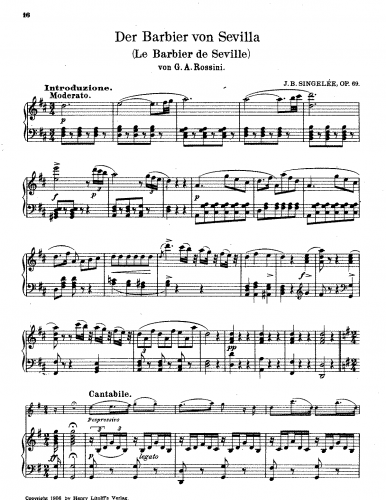 Singelée - Fantaisie sur des motifs de l'opéra 'Il Barbiere di Siviglia', op.69 - Score and violin part
