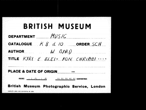 Byrd - Mass for Three Voices - Scores and Parts