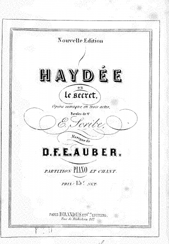 Auber - Haydée, ou Le secret - Vocal Score - Score