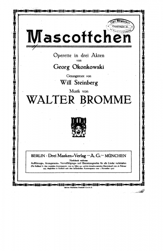 Bromme - Mascottchen - Vocal Score - Score