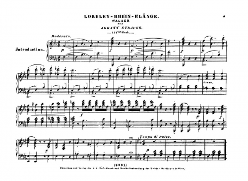 Strauss Sr. - Loreley-Rheinklange Walzer - For Piano solo - Score