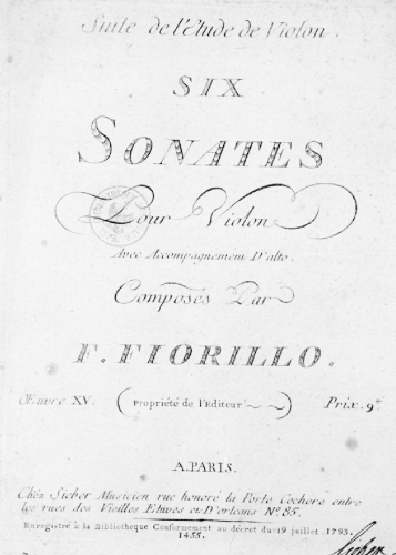 Fiorillo - Suite de l'étude de violon, six sonates pour violon avec accompagnement d'alto - complete score
