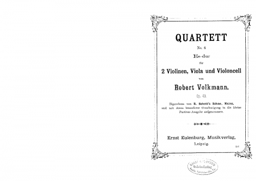 Volkmann - String Quartet No. 6 - Scores and Parts - Score