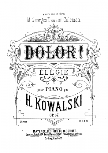 Kowalski - Dolor ! - Piano Score - Score