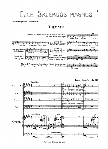 Neuhofer - Ecce Sacerdos magnus - Score