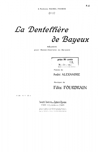 Fourdrain - La dentellière de bayeux - Score