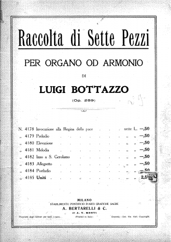 Bottazzo - 7 Pezzi per organo od harmonium - Score
