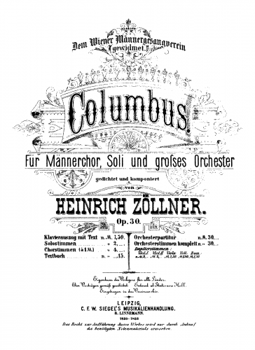 Zöllner - Columbus - Vocal Score - Score