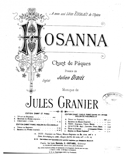 Granier - Hosanna - Score