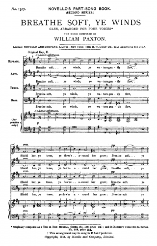 Paxton - Breathe Soft, Ye Winds - Arranged for SATB in D major