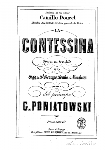 Poniatowski - La contessina - Vocal Score - Score
