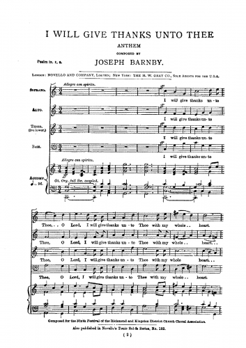 Barnby - I will give thanks unto Thee - Score
