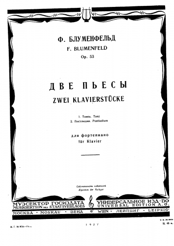 Blumenfeld - 2 Pieces, Op. 53 - Score