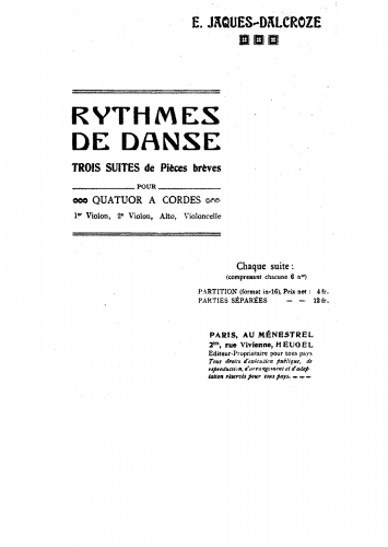 Jaques-Dalcroze - Rythmes de danse - Score
