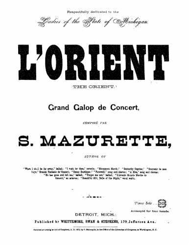 Mazurette - L'Orient - Piano Score - Score
