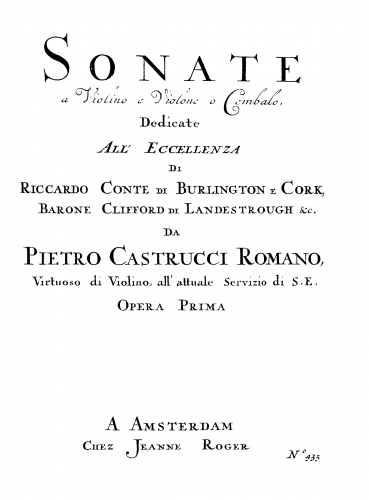 Castrucci - 12 Violin Sonatas, Op. 1 - Score