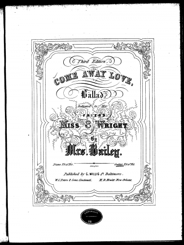 Bailey (Mrs.) - Come Away Love - For Voice and Guitar (Müller) - Score