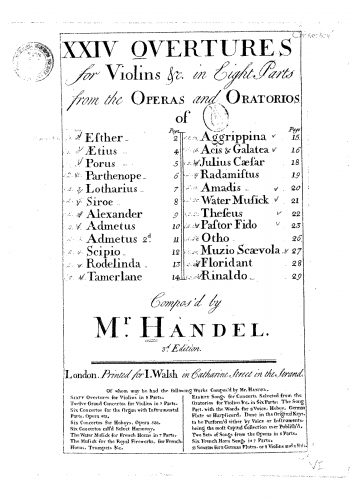 Handel - Overtures - Scores and Parts 24 Overtures