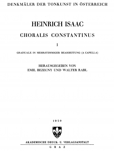 Isaac - Choralis Constantinus I - Scores and Parts - Score
