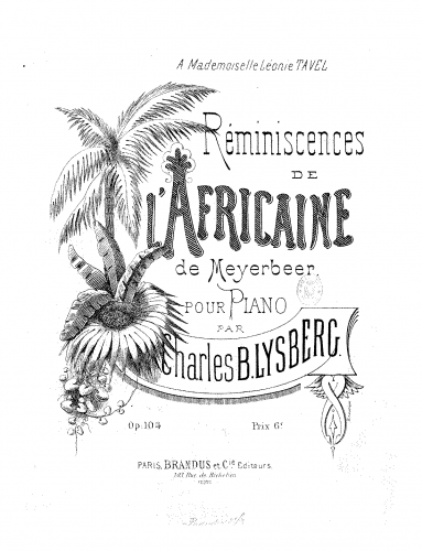 Bovy-Lysberg - Réminiscences de 'L'Africaine' - Score