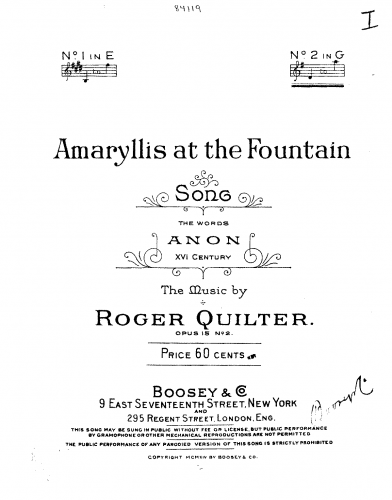 Quilter - 3 Songs - 2. Amaryllis at the Fountain