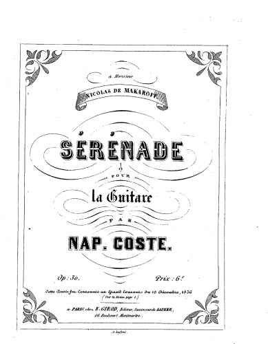 Coste - Serenade pour la Guitarre, Op. 30 - Score