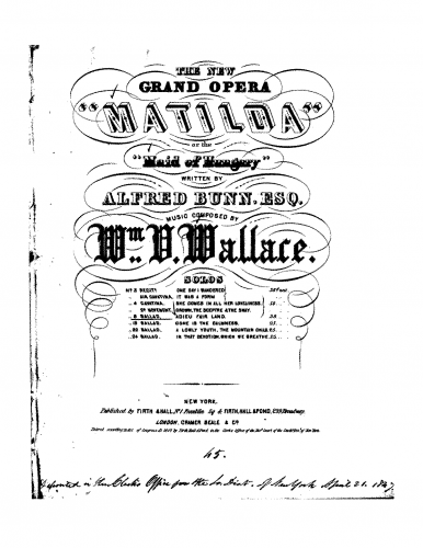 Wallace - Matilda of Hungary - Vocal Score Selections - 8. Adieu fair land. Ballad.