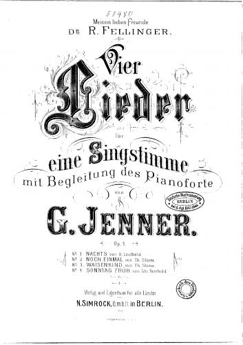 Jenner - 4 Lieder, Op. 1 - Score