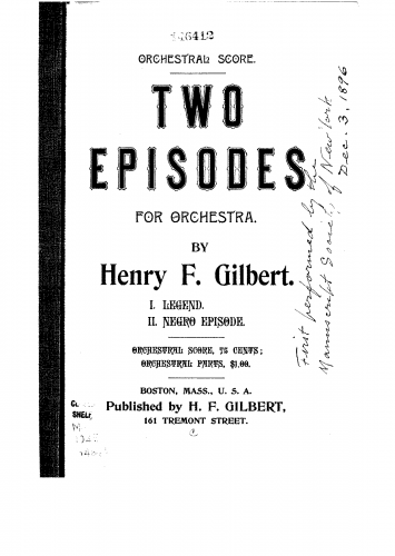 Gilbert - Two Episodes for Orchestra - Score
