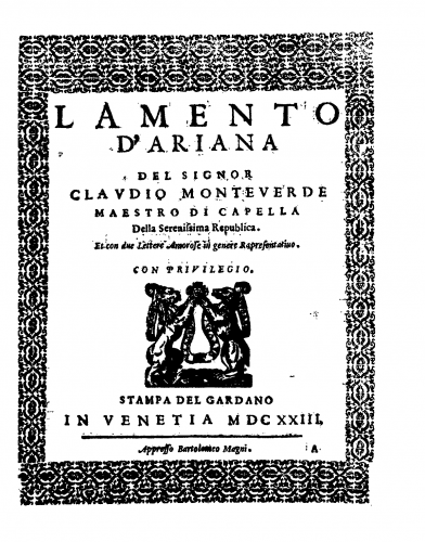 Monteverdi - Lamento d'Arianna - Score