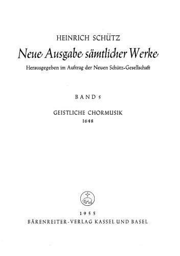 Schütz - Geistliche Chor-Music, Op. 11 - Scores and Parts - Score