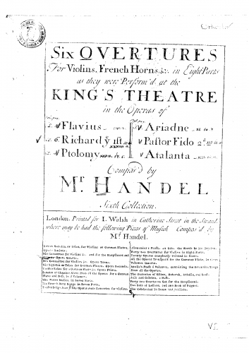 Handel - Overtures - Scores and Parts 6 Overtures, 6th Collection