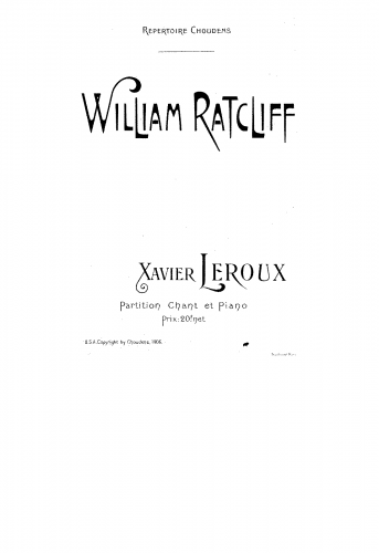 Leroux - William Ratcliff - Vocal Score - Score