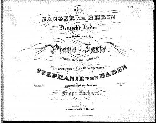 Lachner - Der Sänger am Rhein - Score