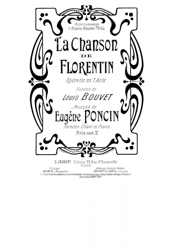 Poncin - La chanson de Florentin - Vocal Score - Score